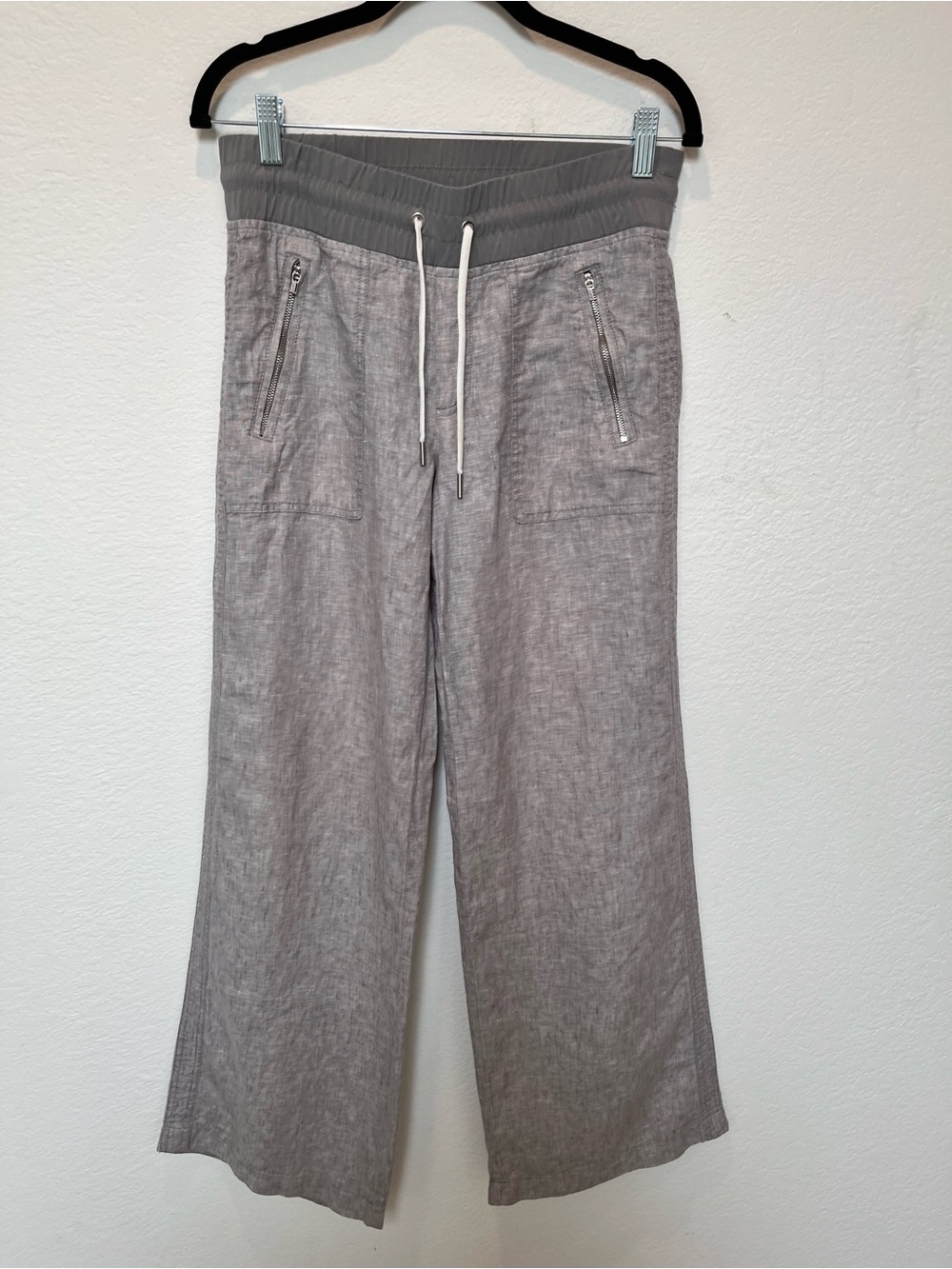 Athleta Gray Drawstring Linen-Blend Relaxed Flare Pants